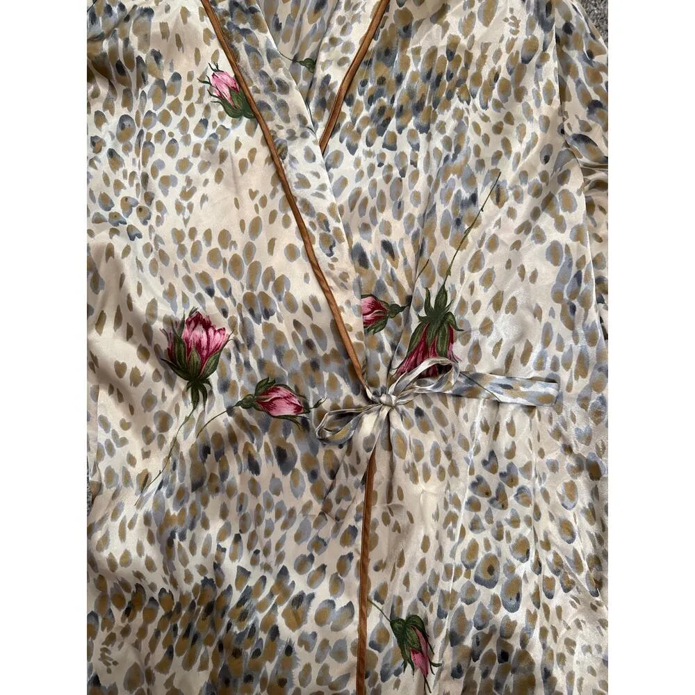 Ivy & Annabelle Intimates Floral Animal Print Satin Kimono Pajama Set, M Gold Size M - Image 3