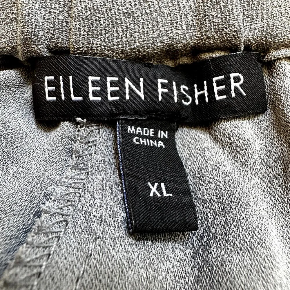 Eileen Fisher Silk Georgette Pants Tapered Ankle Mid Rise 100% Silk Gray XL - Image 2