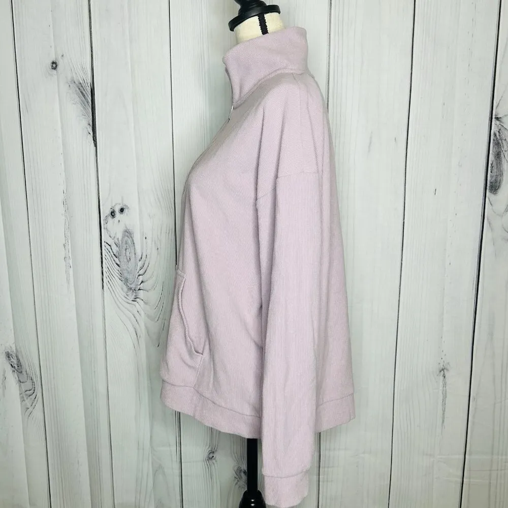Marc New York Womens Ribbed Quarter Zip Pullover Sz L Pockets Pale Purple - Image 5