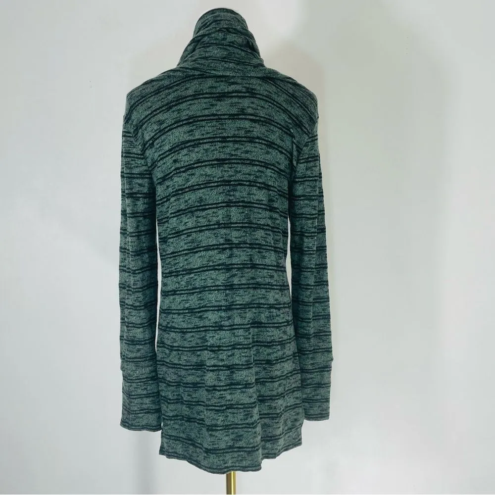 Olive + Oak Green & Black Striped Cowl Neck Drawstring Sweater Size S - Image 3