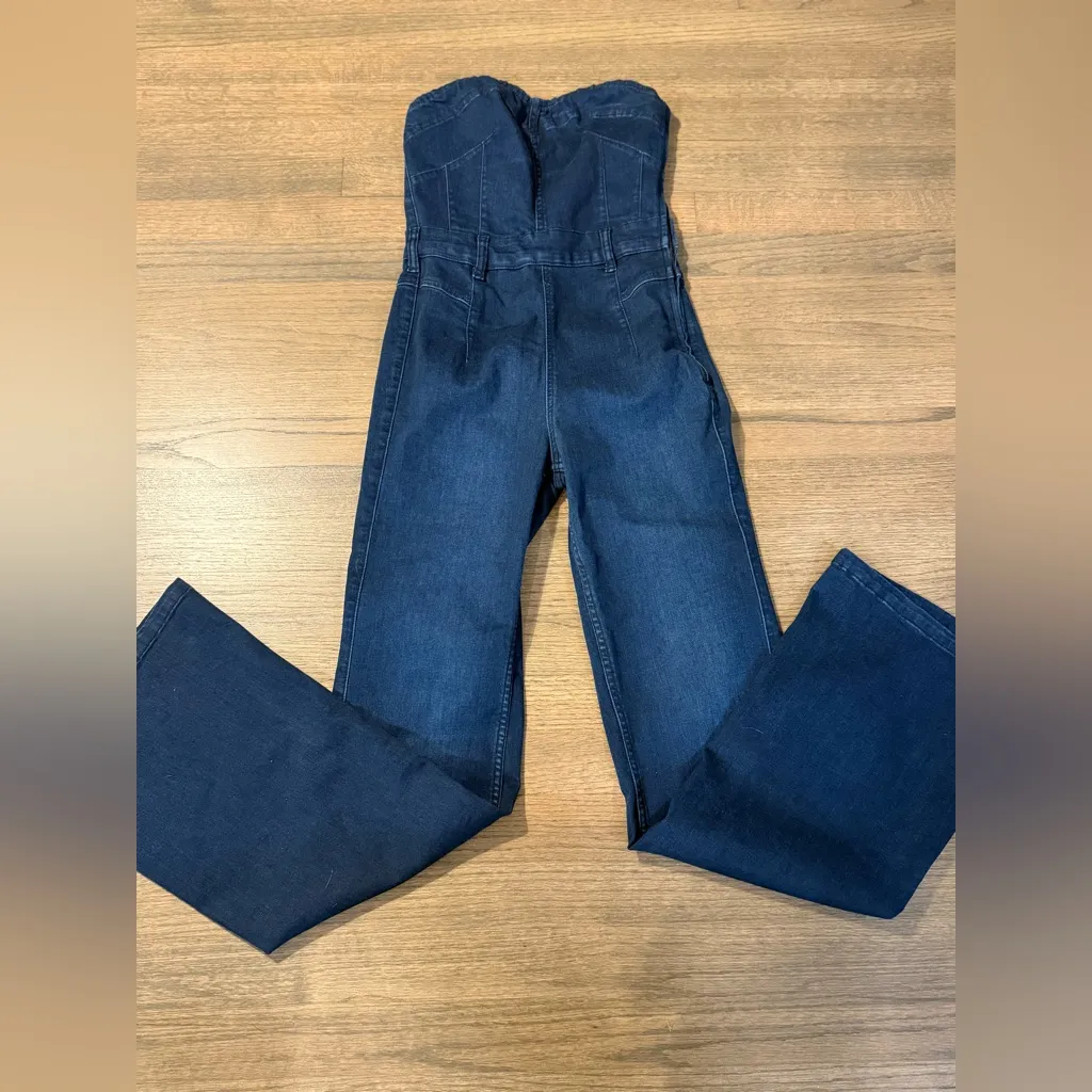 Free People Beckett Denim Strapless  Jumpsuit in the Color Midnight- Size 26 - Image 5
