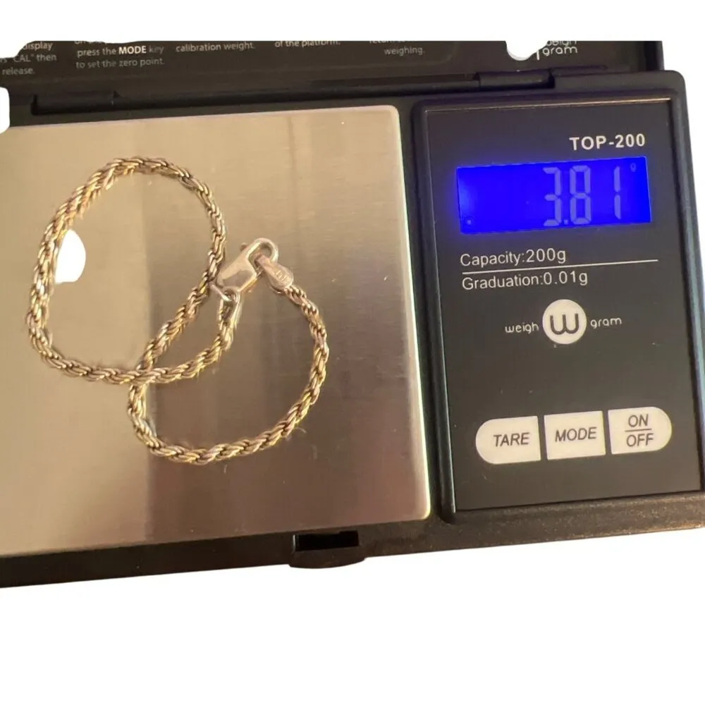 Vintage Sterling Silver Rope Chain Bracelet Lobster Clasp Twist Classic 7" 3.81g - Image 5