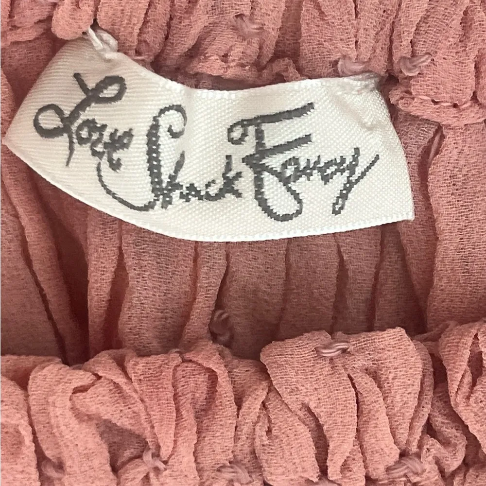 LoveShackFancy Cold Shoulder Pink Smocked Top Blouse Boho feminine size small - Image 7
