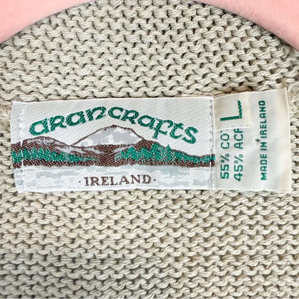 Aran Crafts Ireland Beige Open Front Scalloped Knit Cardigan Size Large - Image 6