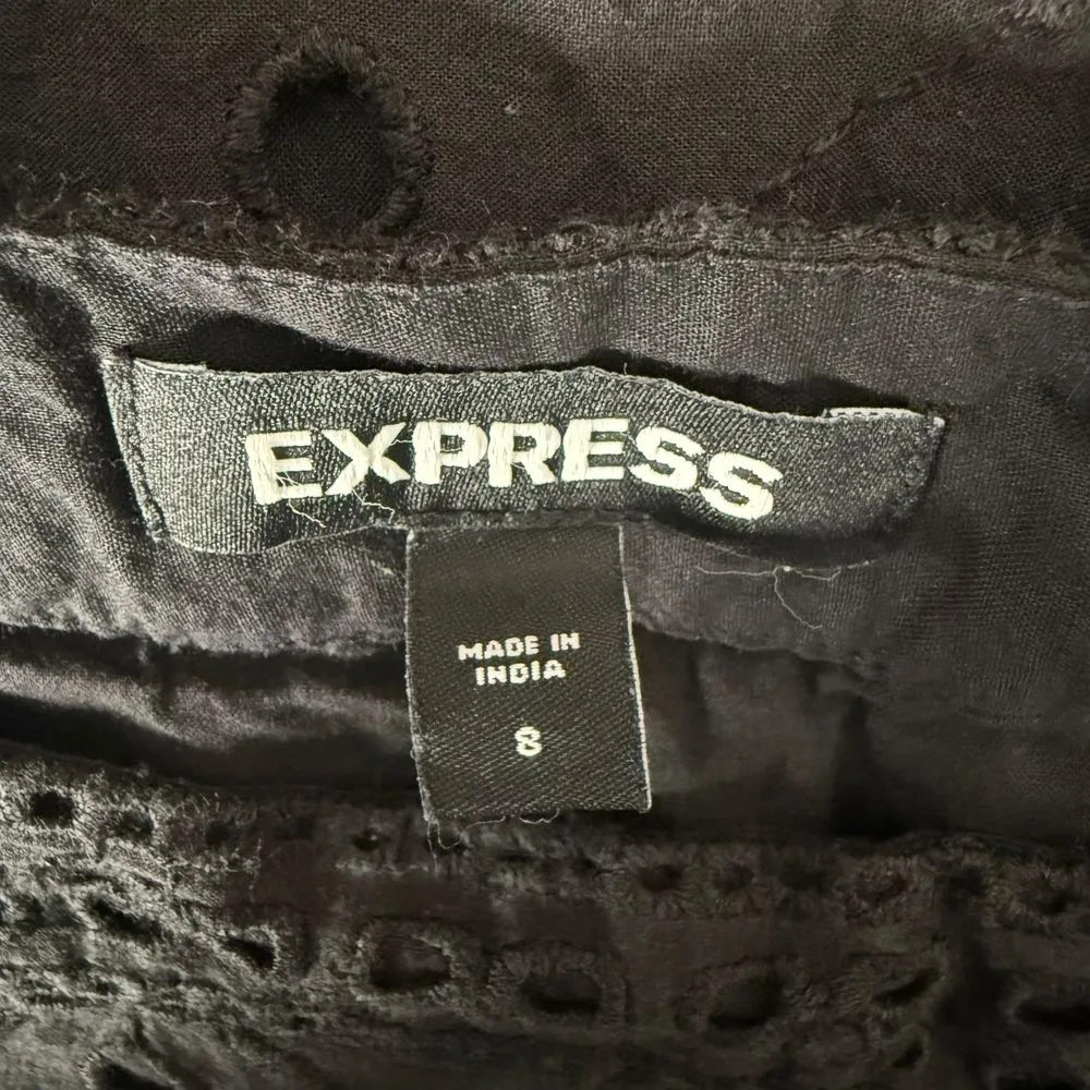 Express Short Skirt Womens 8 Black Eyelet Embroidered Tiered Cottage BOHO‎ - Image 6