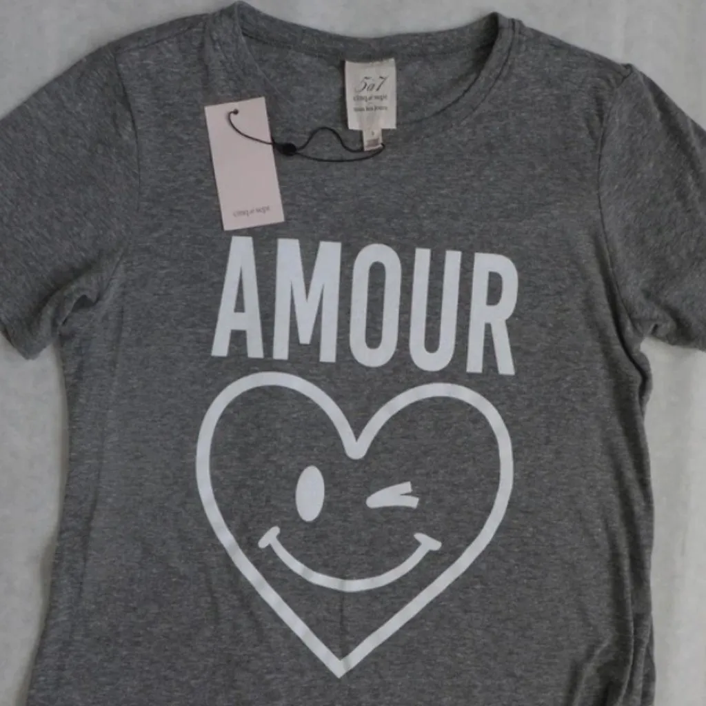 cinq a sept Smiley Heart Shrunken Tee L Gray Size L - Image 3