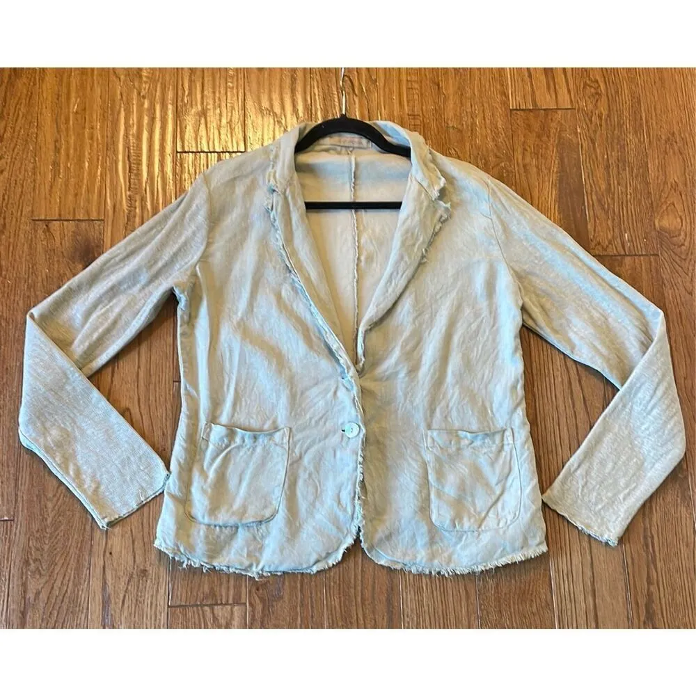 Cut Loose linen cotton frayed detail blazer small Tan - Image 11