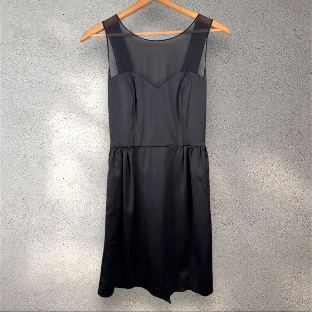 Erin Fetherston Winona Bow Back Mini Dress‎ Satin Sweetheart Sz 8 Black - Image 5