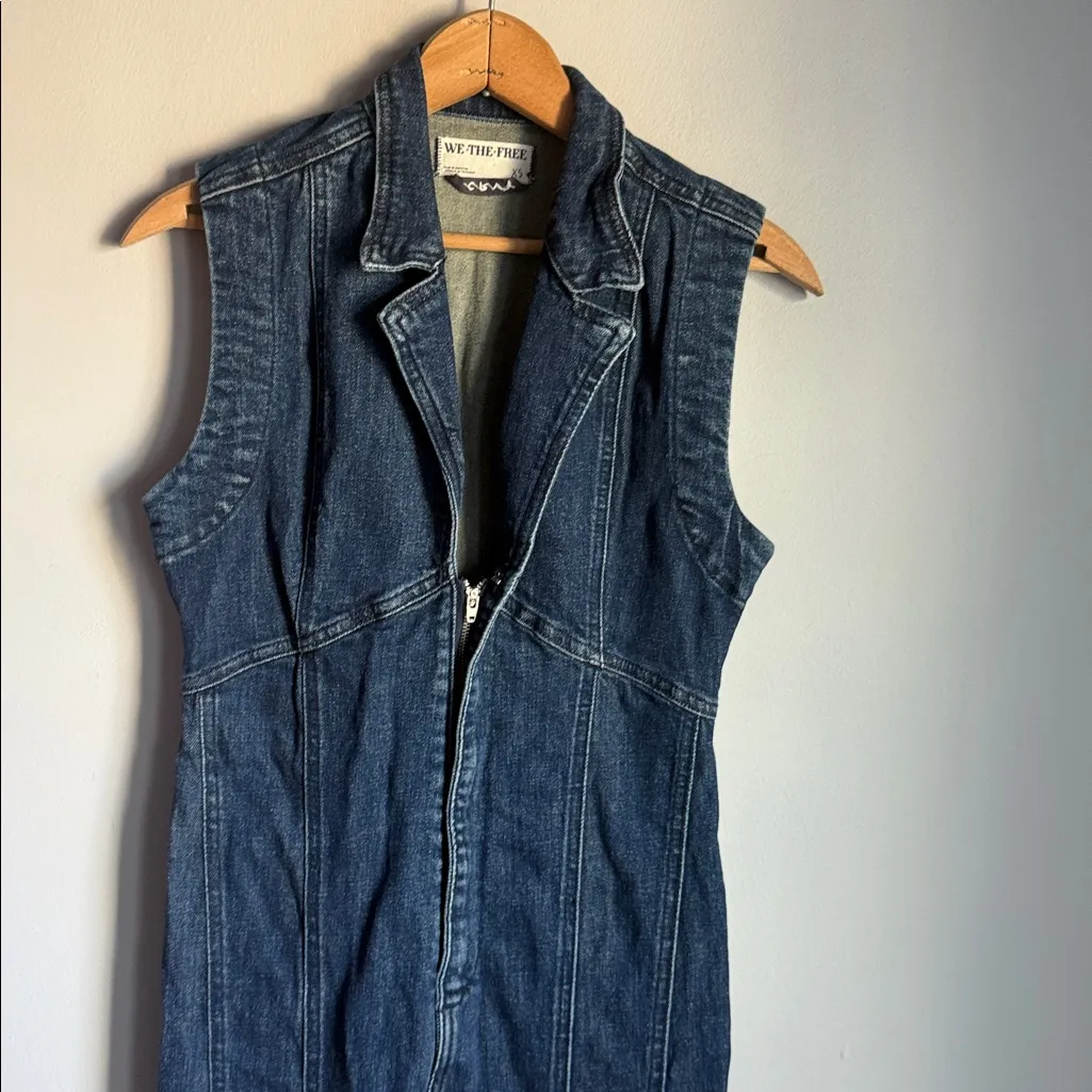 Free People CRVY Ring The Alarm Denim Jumpsuit.  XS - Image 8