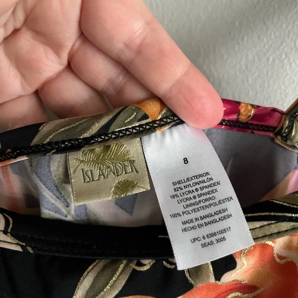 Islander Hawaiian tropical hibiscus beach coastal swim dress Black Size 8 - Image 4