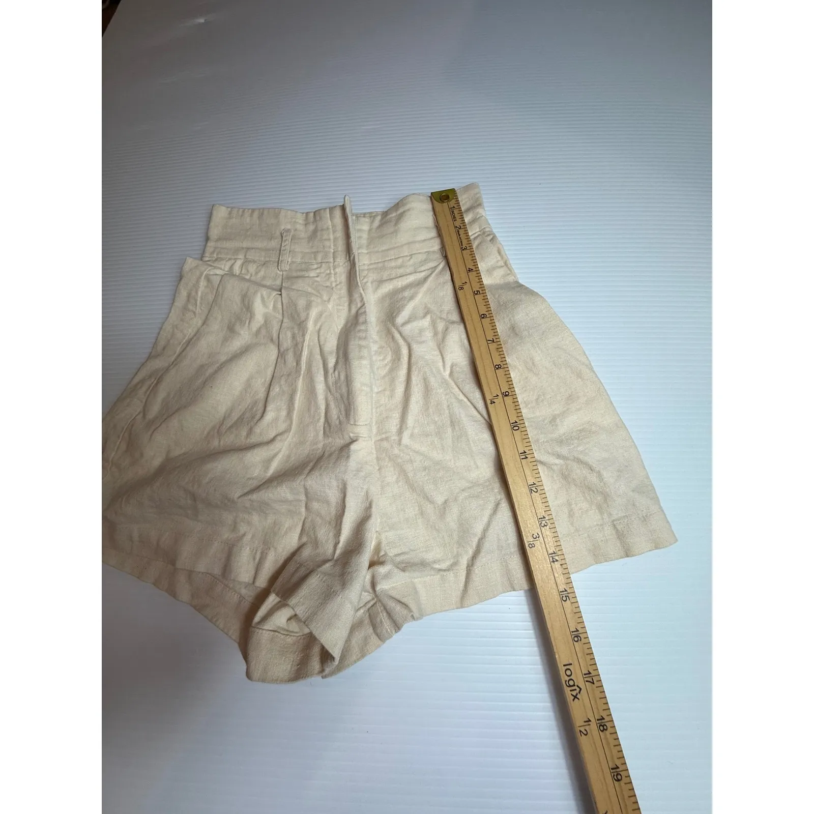 ST. AGNI Linen blend High Waist Pleated Shorts‎ Neutral Beige XS - Image 2