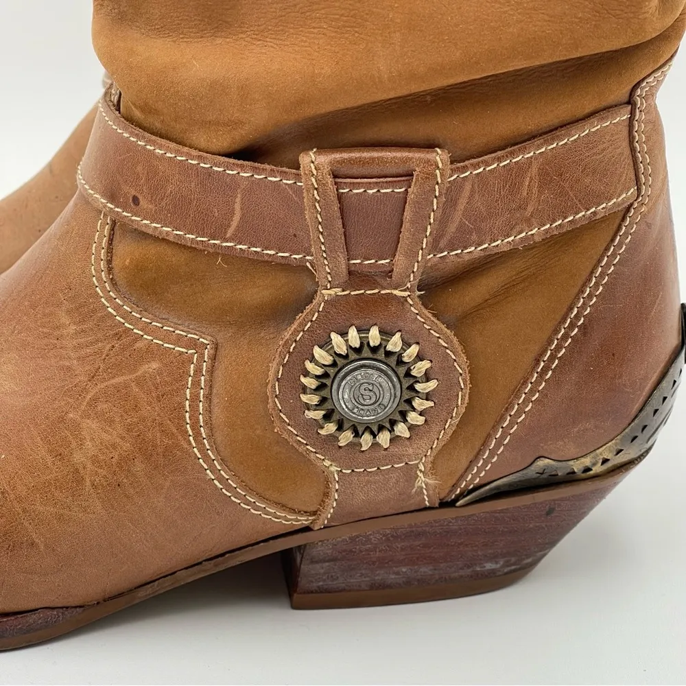 Circle S “Triger” Leather Boots Women’s Sz 7 Vintage Brown Slouchy Western - Image 3