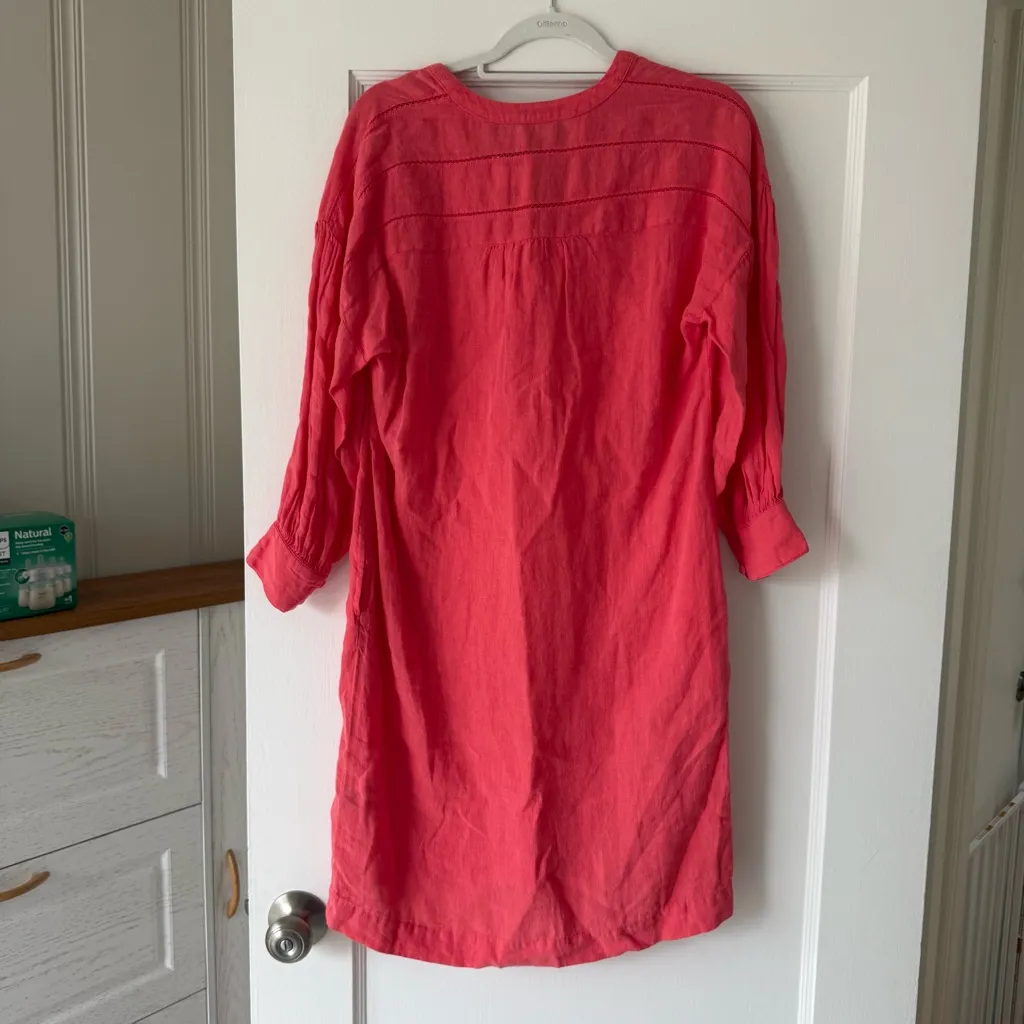 J. Mclaughlin Nylee Linen Mini Dress 3/4 sleeve Pockets Coral Rose Pink XSmall - Image 6
