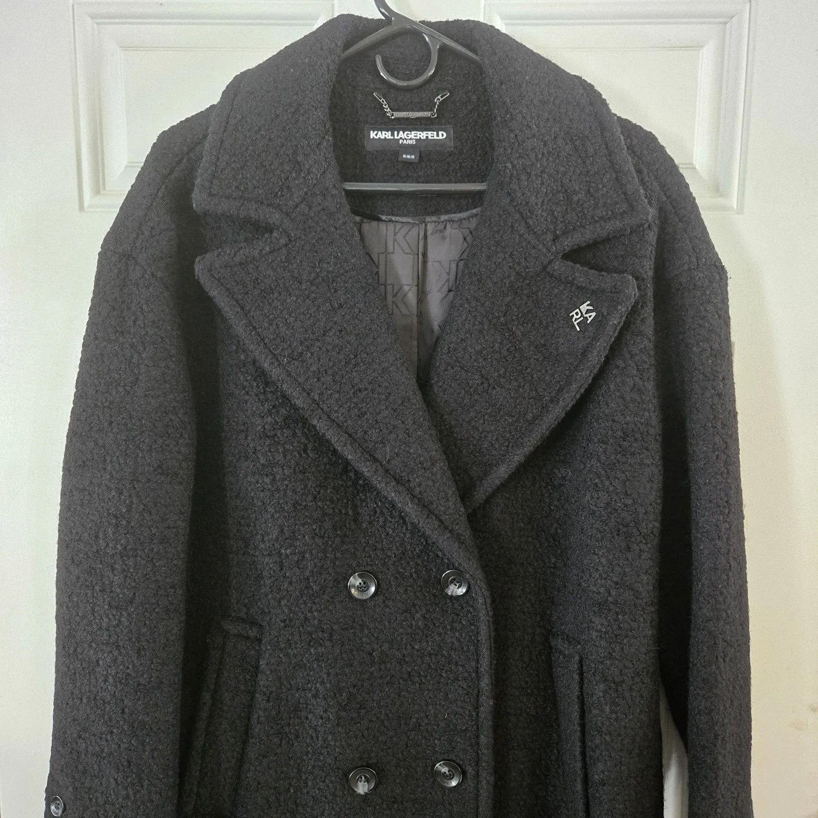 Karl Lagerfeld Paris Wool Blend Peacoat Black DoubleBreasted NWT Medium Overcoat - Image 9