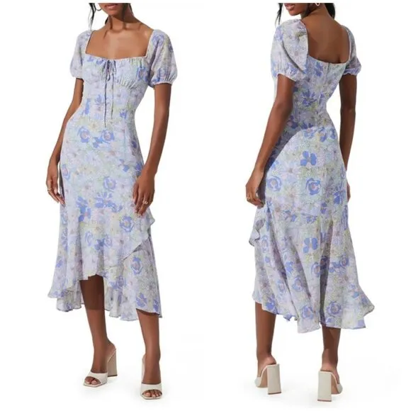 💕ASTR THE LABEL💕 Bow Tie Ruffle Dress ~ Pink Purple Floral Print Medium M NWT - Image 2