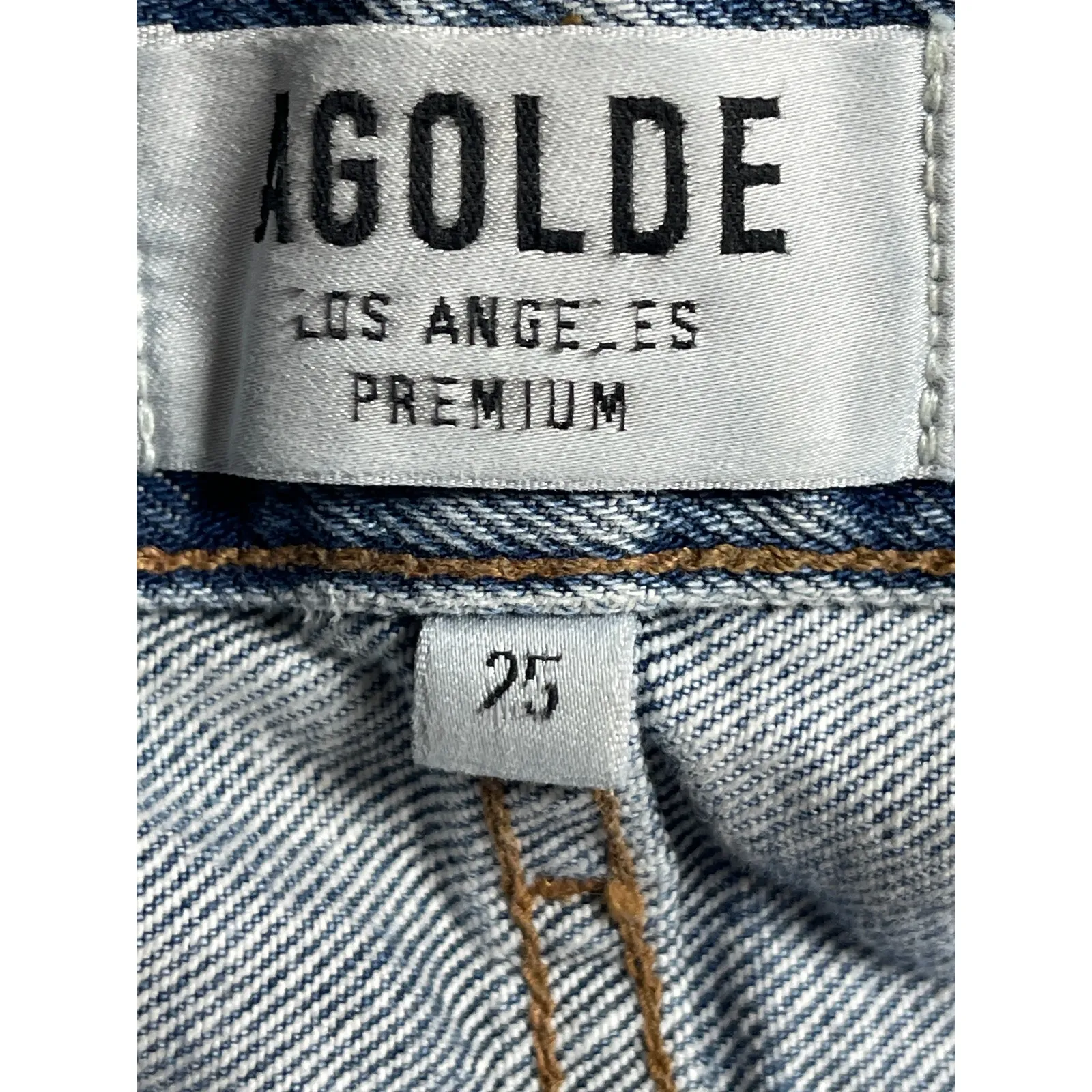 Agolde Blue Light Wash High Rise Frayed Raw Hem Cutoff Boyfriend Denim Shorts 25 - Image 3