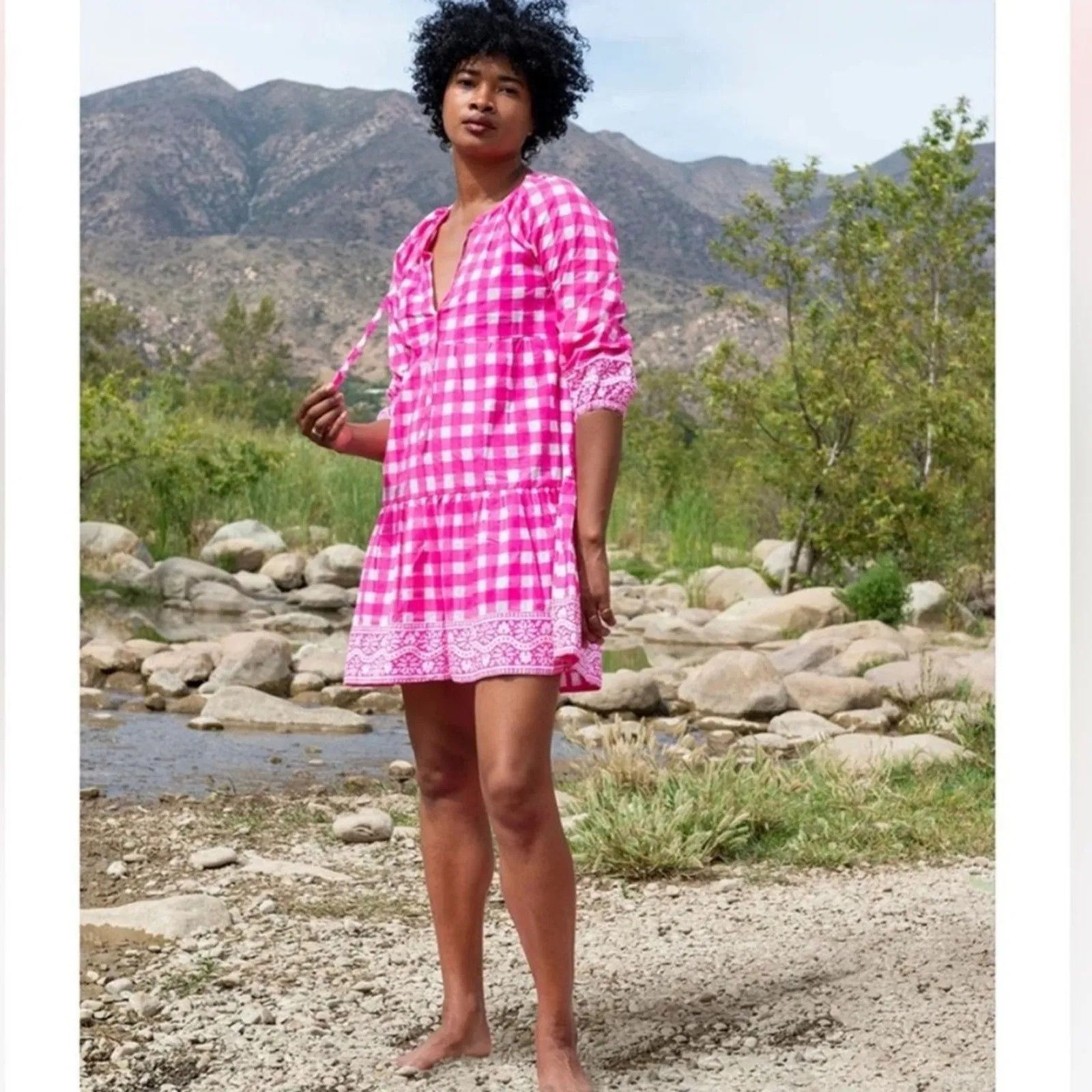 NWT TUCKERNUCK SZ  Block Print By Hand Priya Dress Hot Pink Gingham Sz S - Image 4