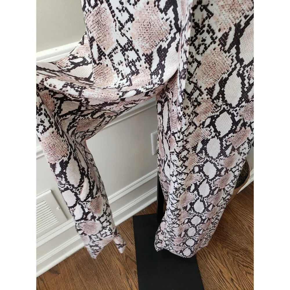 Lush Jumpsuit Womens Medium Multicolor Snakeskin Print Drawstring Waist Wide Leg - Image 11