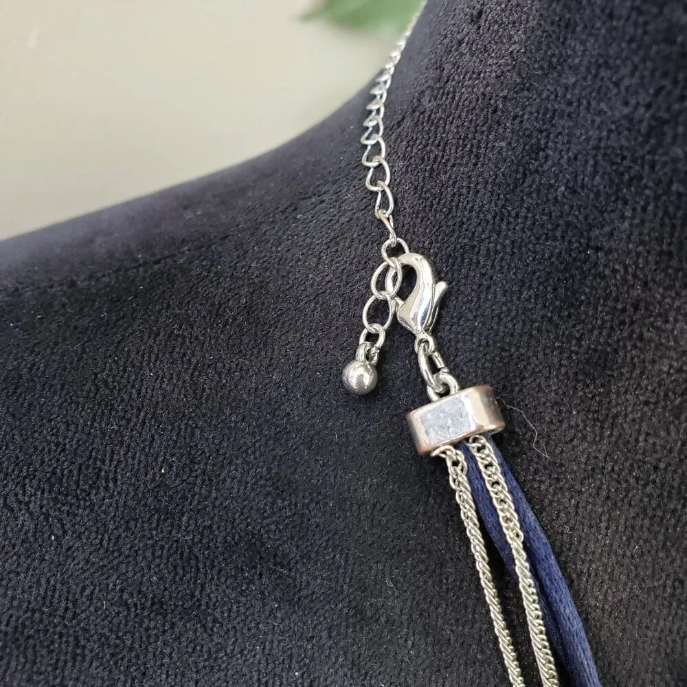 Women Silver Tone Multi Gems & Beads Circle Link V Shape Necklace with Lobster - Image 6