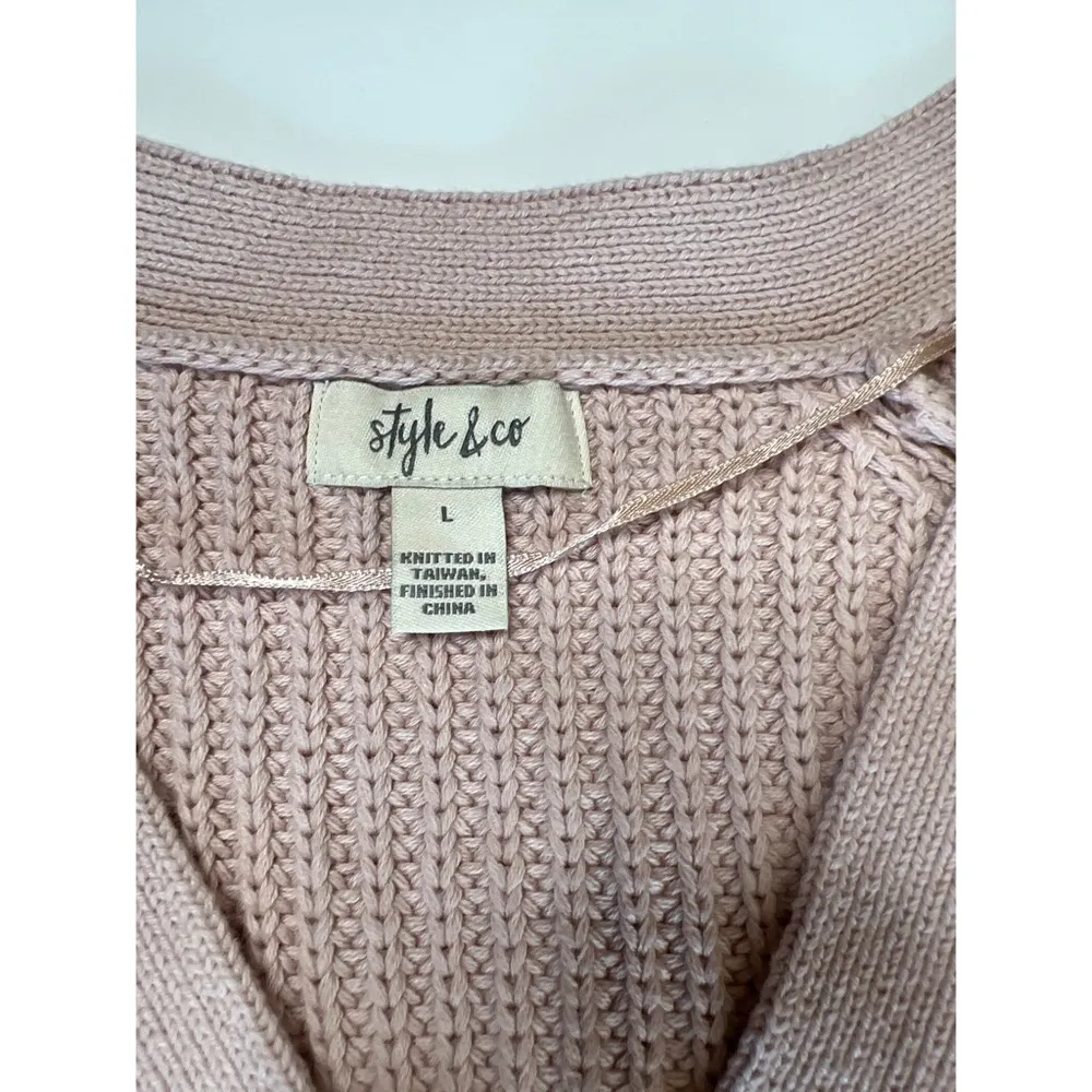 Style & Co Mocha Rose Cotton Chunky Kinit V-Neck Button Cardigan Sz L - Image 7