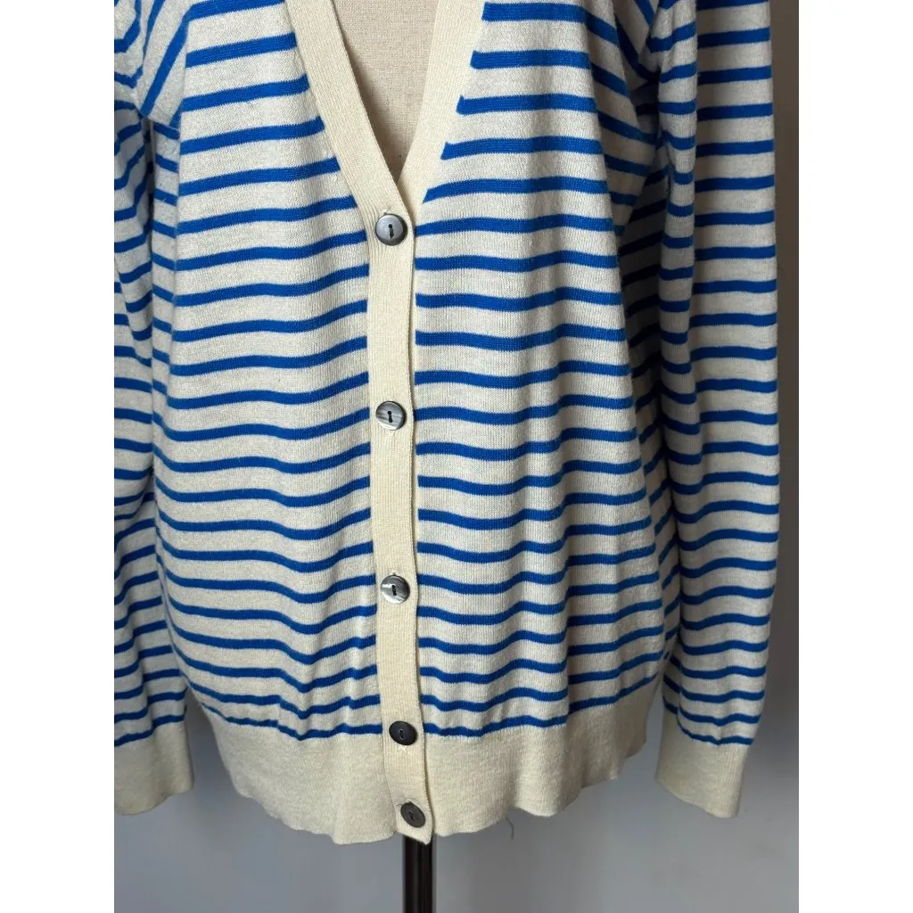 Ann Taylor Sweater Women Medium Blue White Striped Button Front‎ Cardigan Preppy - Image 7