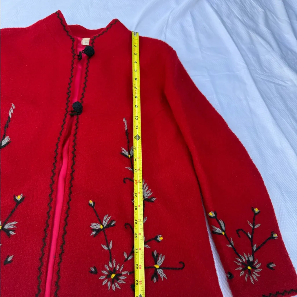 Vintage Red Embroidered Jacket ,wool made in Greece .Hand made . Size 4 - Image 3