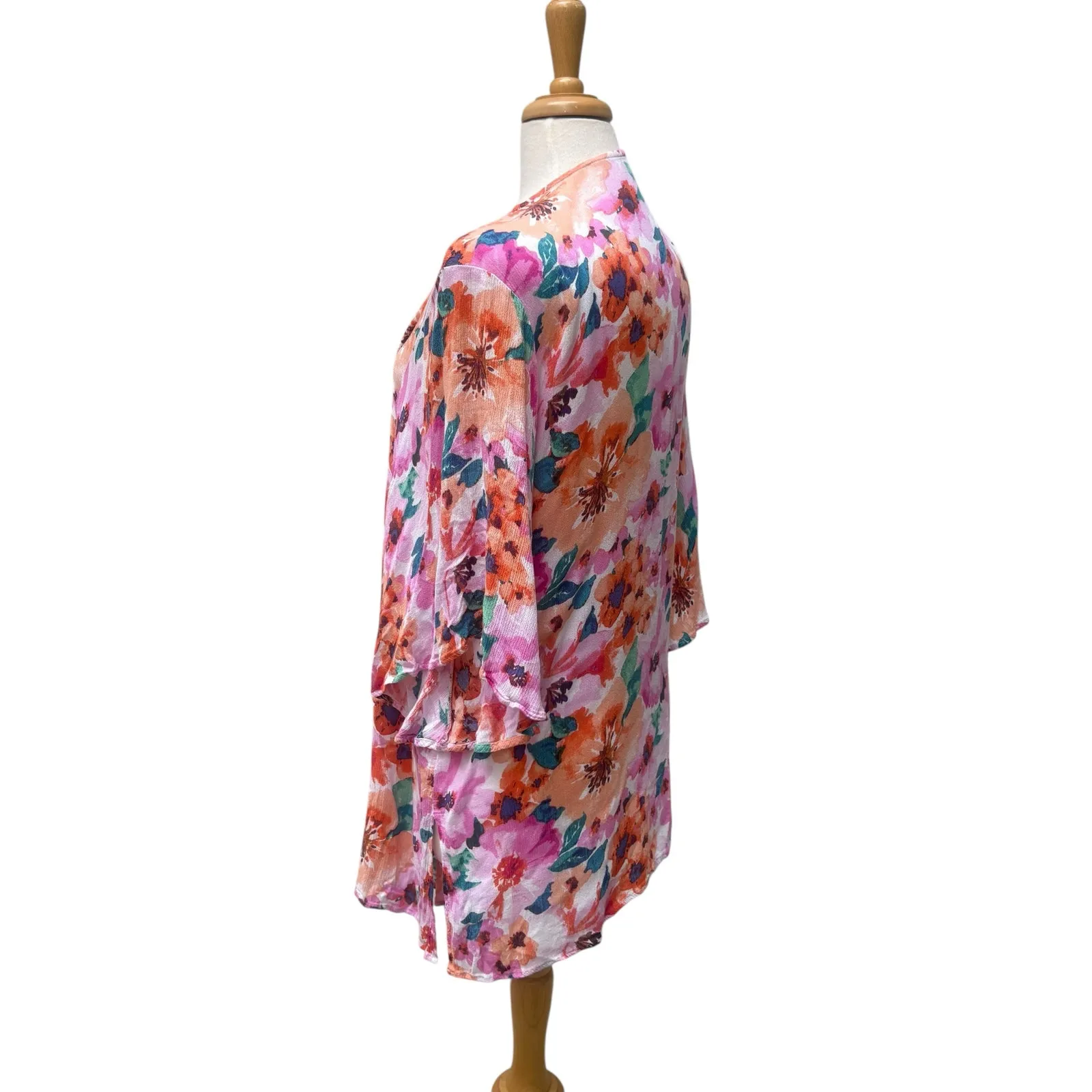 Impeccable Pig Open Front Kimono Sz M Bold Floral Lightweight Resortwear Beach - Image 4