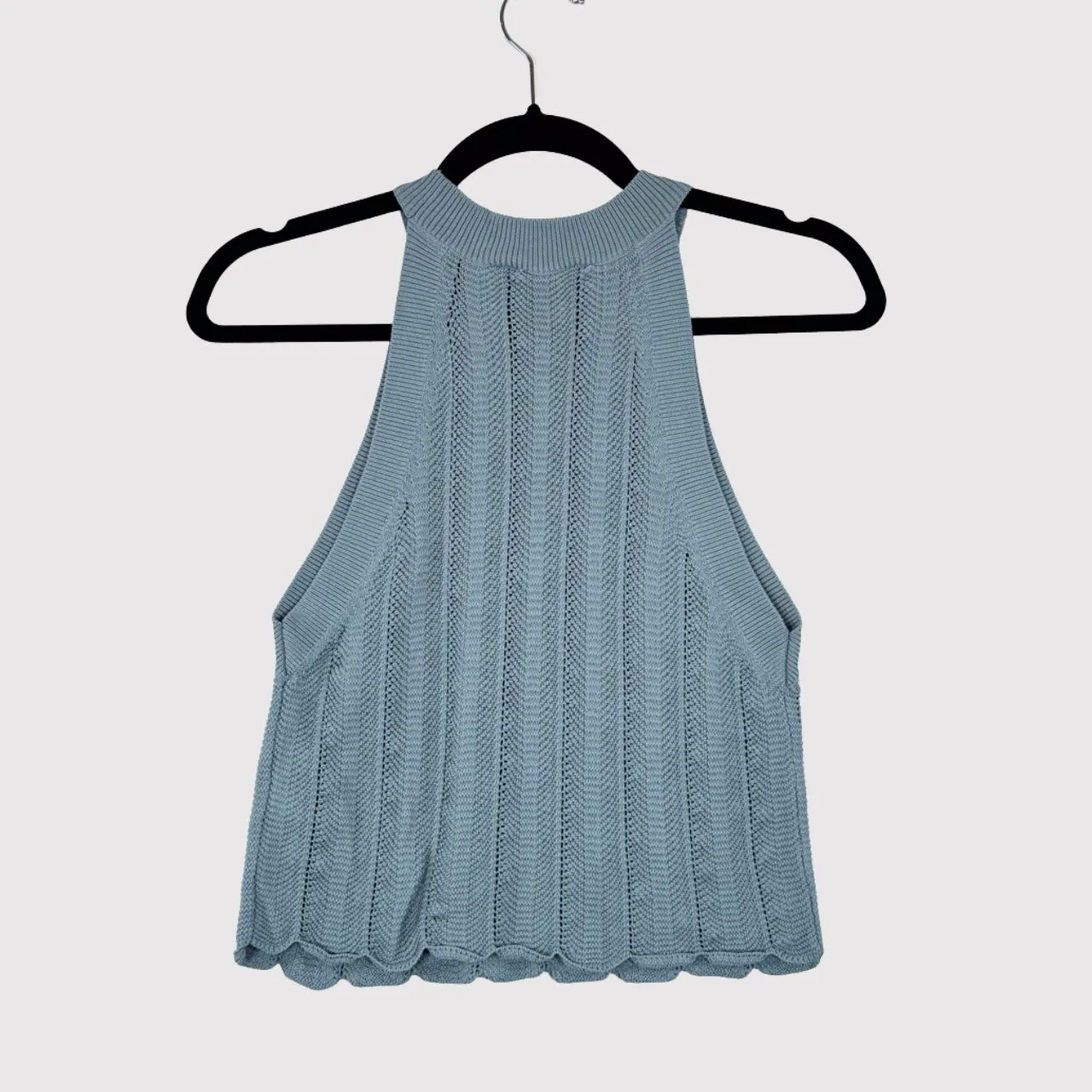 Aritzia Wilfred Women Top Blue Crochet Halter Tank Cropped Stretch Y2K Small - Image 3