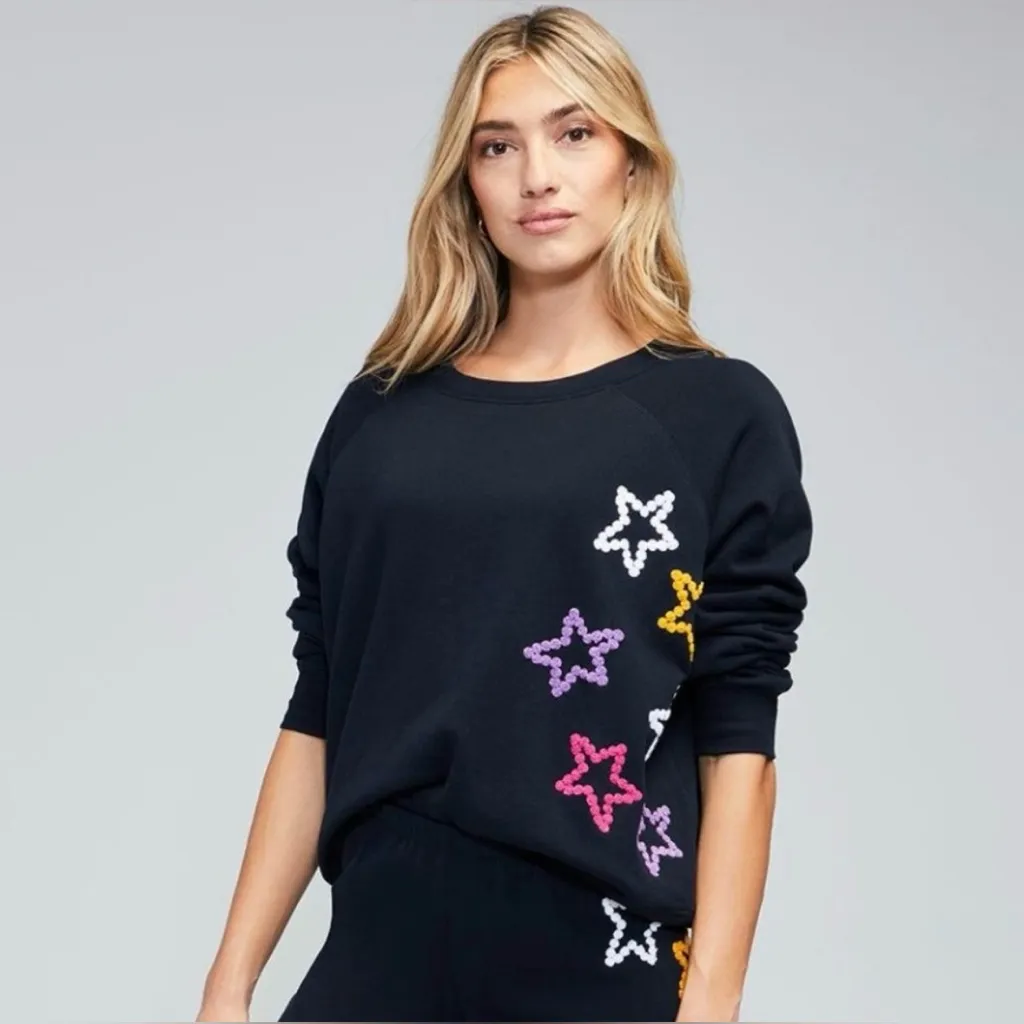 Wildfox Celestial Stiches Star Sommers Relaxed Fit Sweatshirt Black Size XL - Image 4