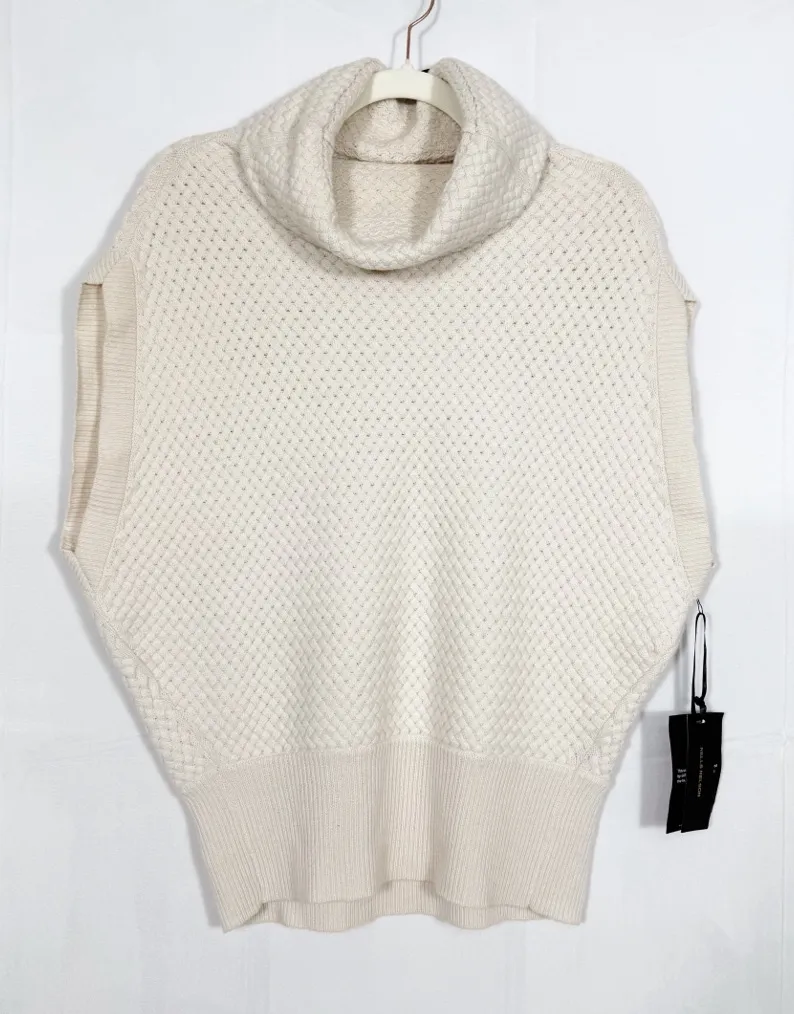 Nells Nelson Merino Wool Turtleneck Cowl Woven Textured Cocoon Sweater Gilet Tan - Image 1