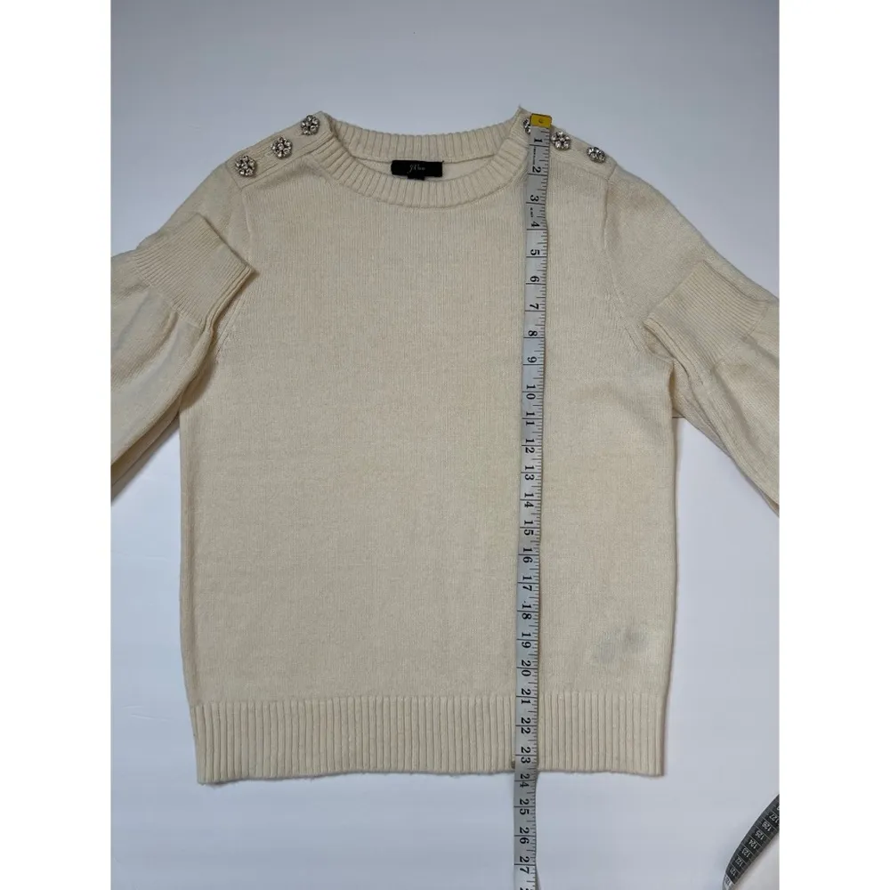 J. Crew Natural Cream Jeweled Buttons Lambs Wool Blend Crewneck Sweater … - Image 6