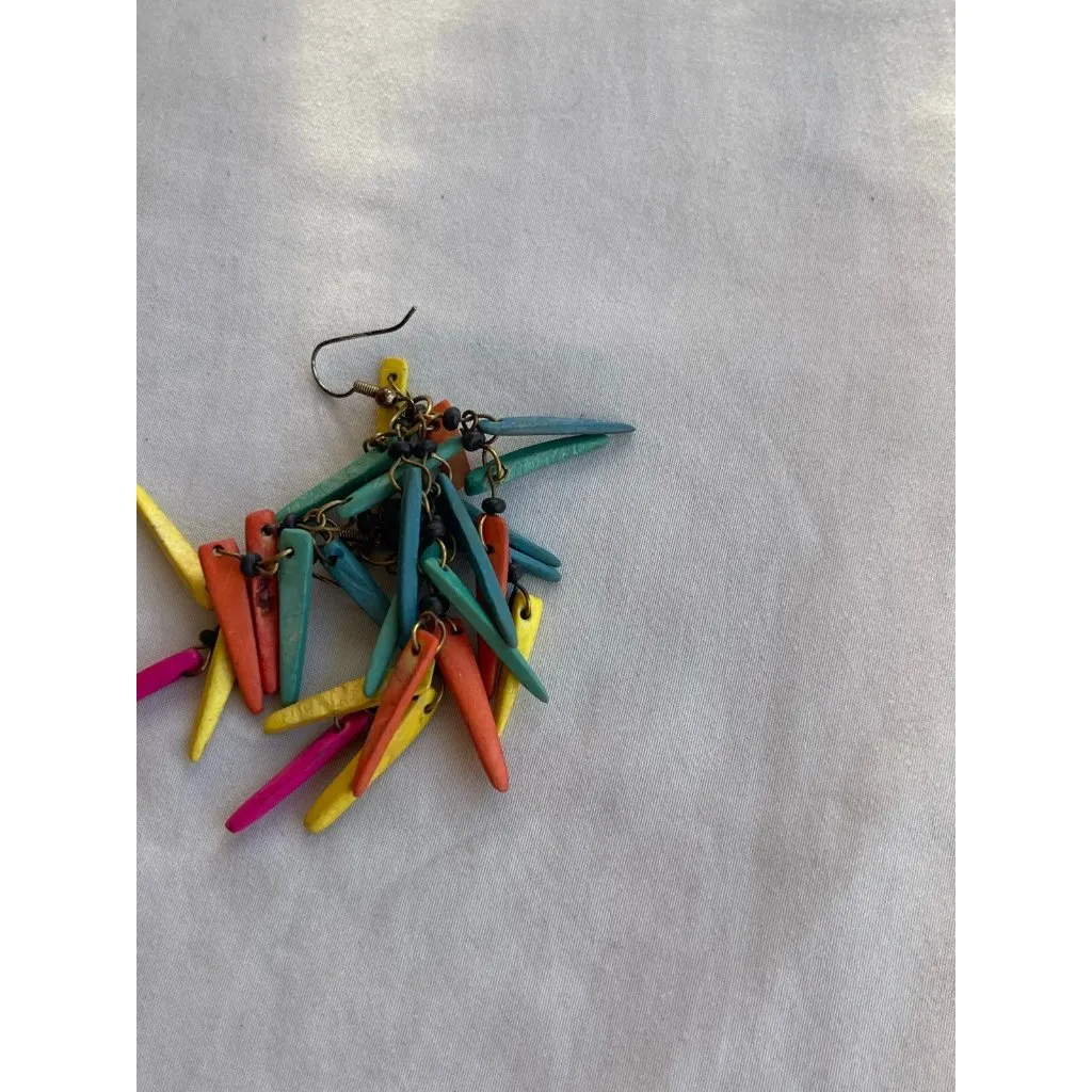 Ethnic Multicolor Boho Cord Necklace Colorful Beads Round Natural Stones 22” - Image 6