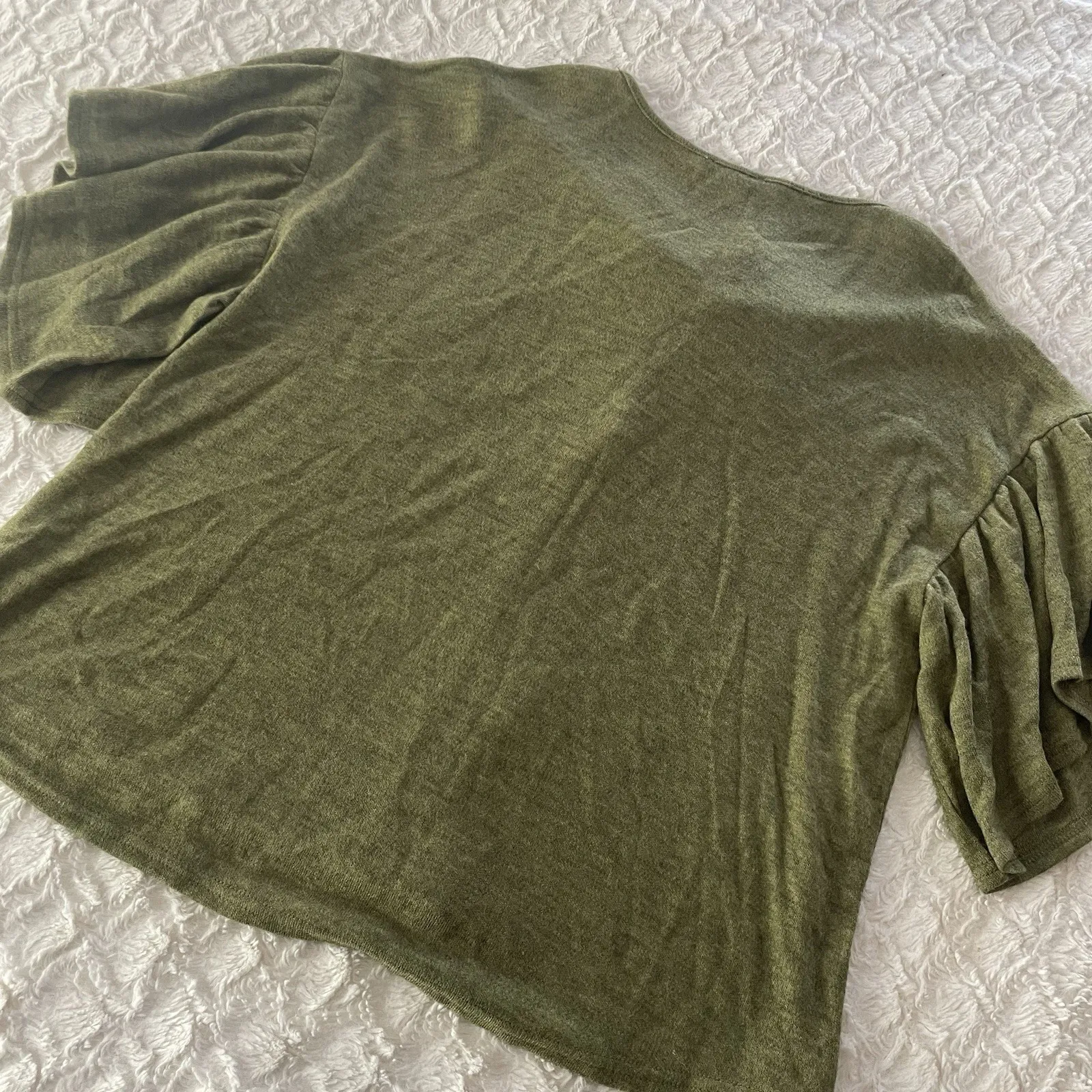 Umgee Lace Up Green Ruffle Sleeve Shortsleeved Small S Shirt Blouse Top Casual - Image 4