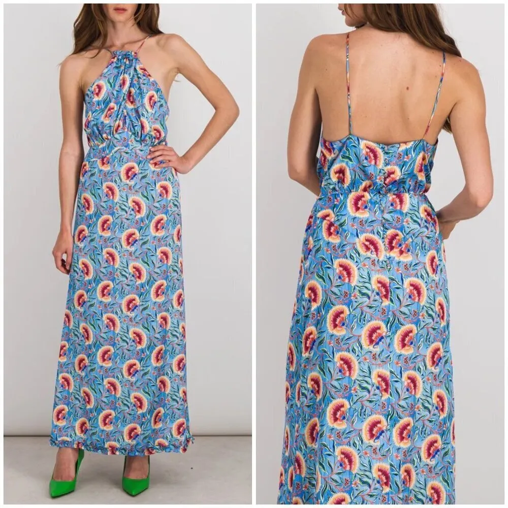 💕PACO RABANNE💕 Floral Halterneck Maxi Dress Blue Indian Flower Print EU 46 NWT Size undefined - Image 6