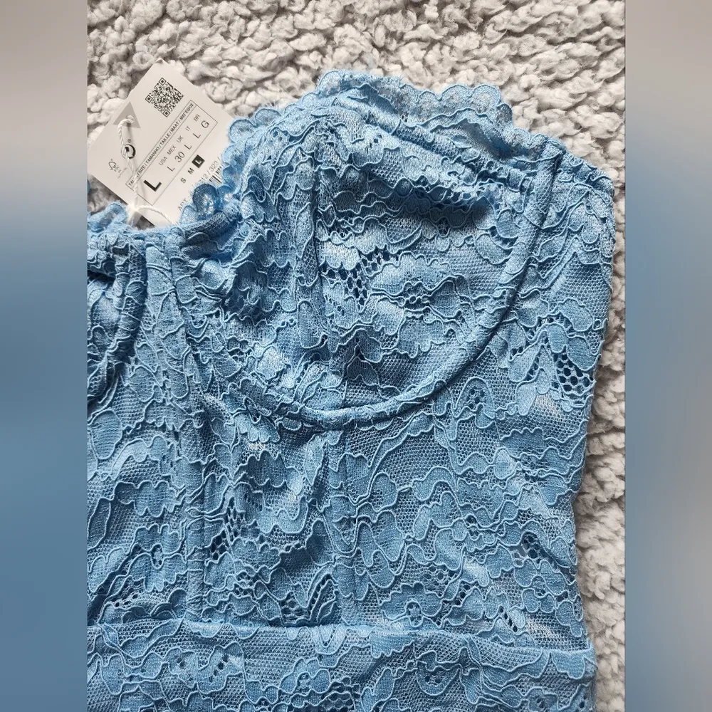 NWT Zara women lingerie lace bodysuit light blue Size L - Image 9