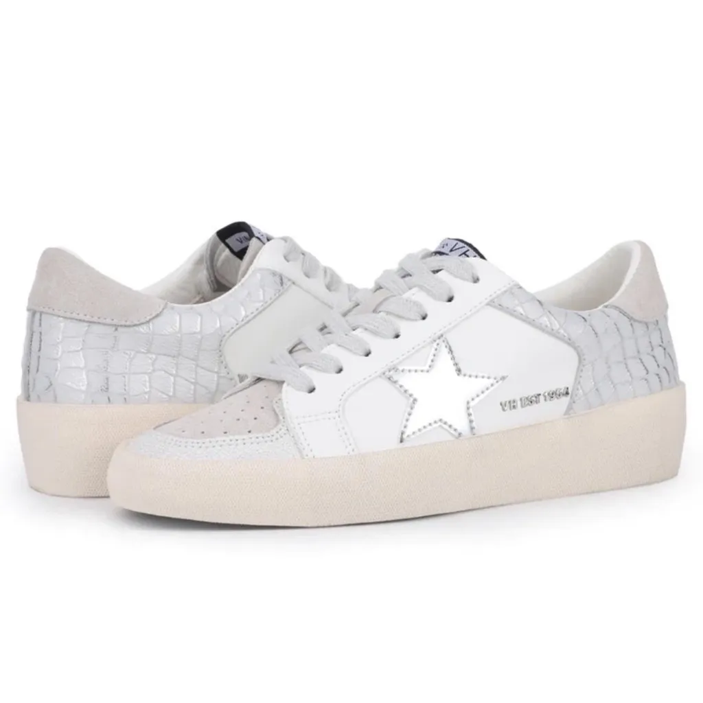 Vintage Havana Kenna Croc Embossed Leather Sneaker White/Silver/Gray 6 - Image 2