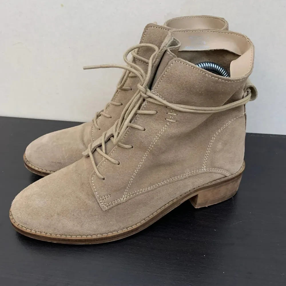ASOS Tan Suede Heeled Booties Lace Up - Image 73