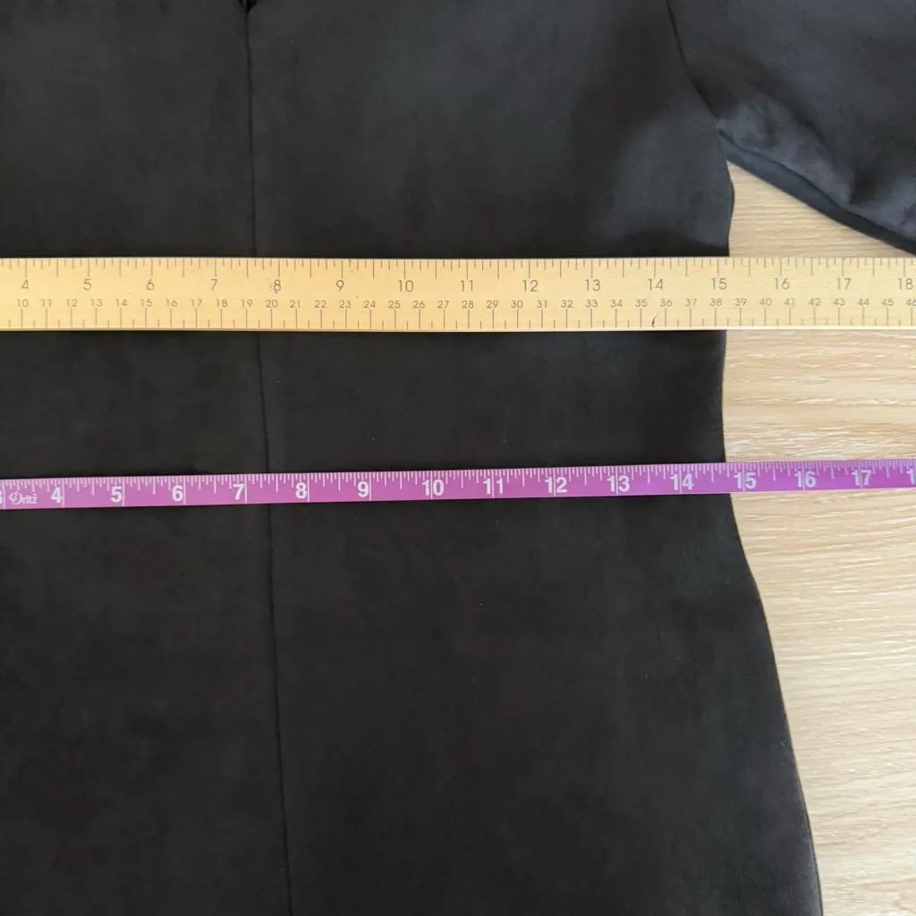 Spanx XS Faux Suede Column Mini Dress Short Sleeve Black Office Career Work - Image 9