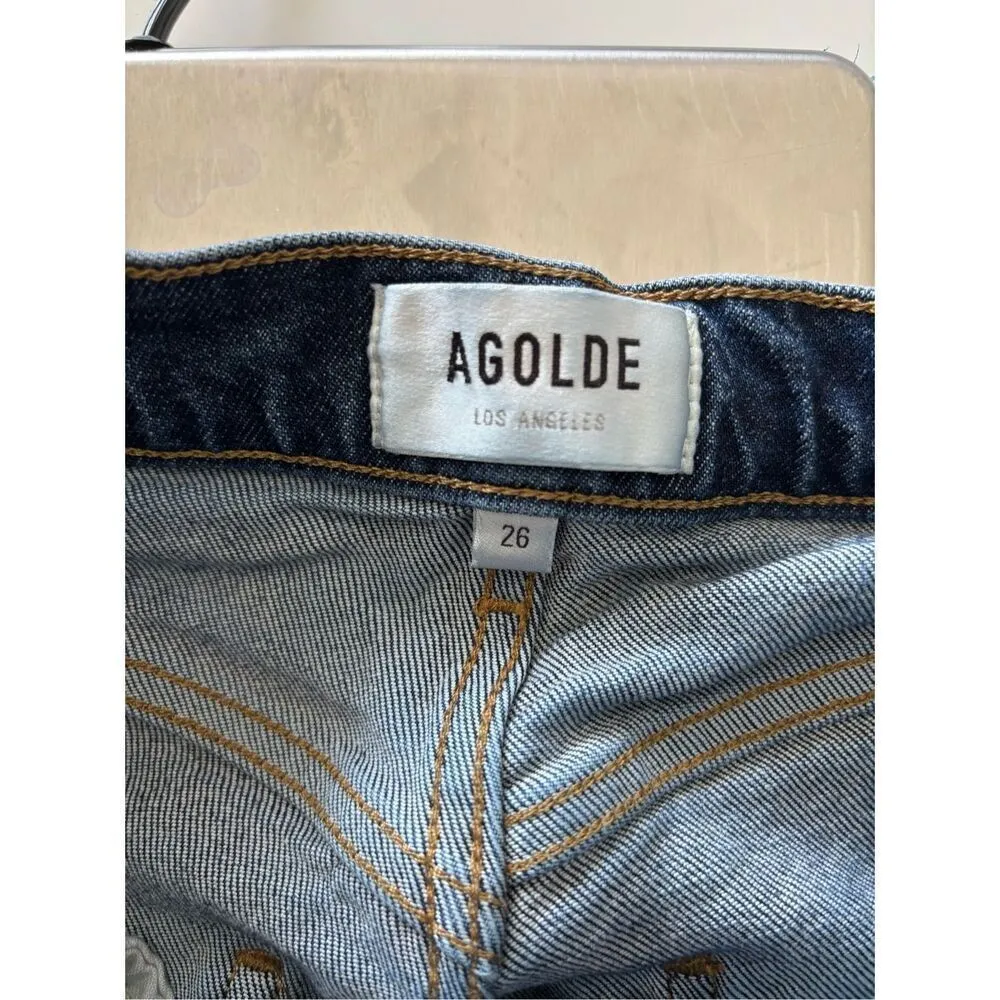 Agolde Riley Long Jeans Women’s Size 26  Blue Denim Straight Dark Wash - Image 4