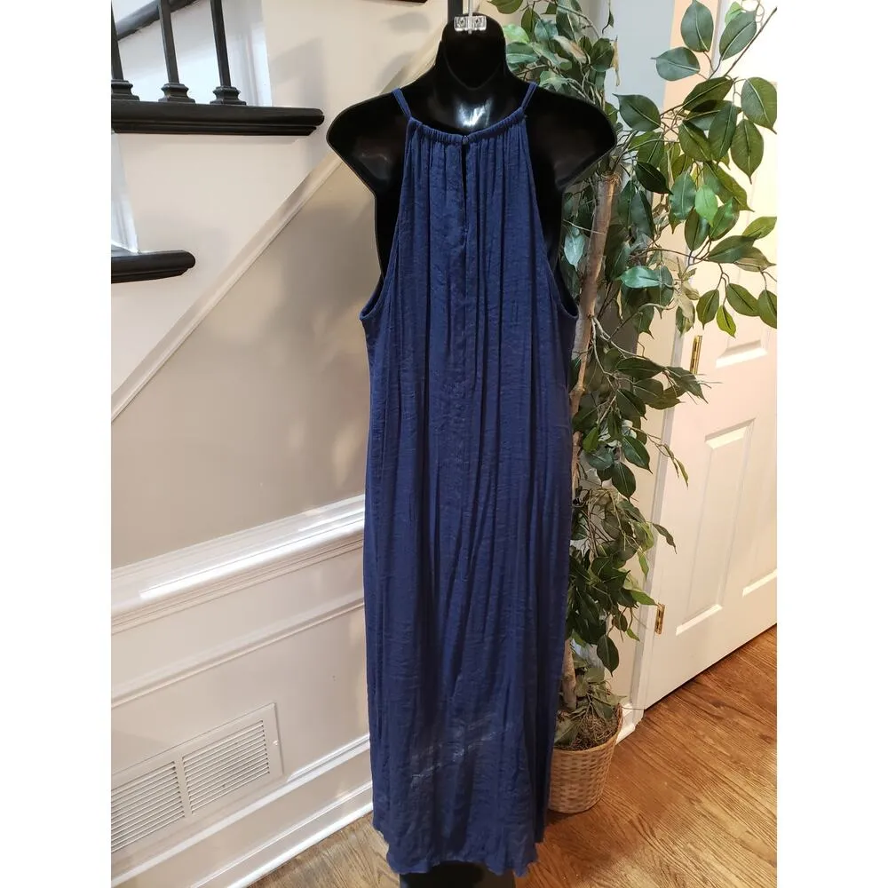 Mlle Gabrielle Maxi Dress Women's Size 2X Blue Rayon Keyhole Hi-Low Sleeveless - Image 3