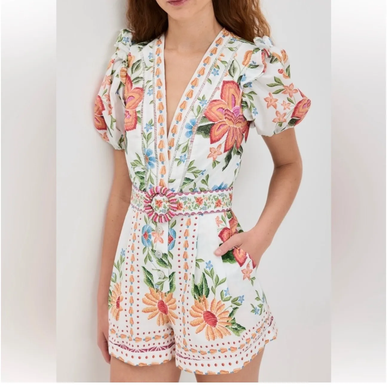Farm Rio Off-White Bloom Garden Romper - Size Medium - Image 2