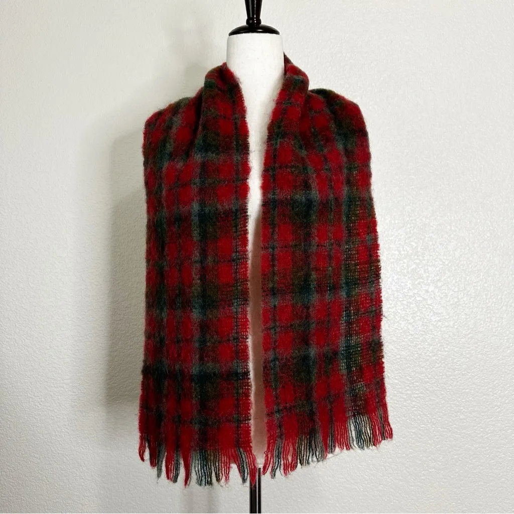 NWOT Wool Mohair Blend Scottish Red Plaid Winter Scarf - Image 2