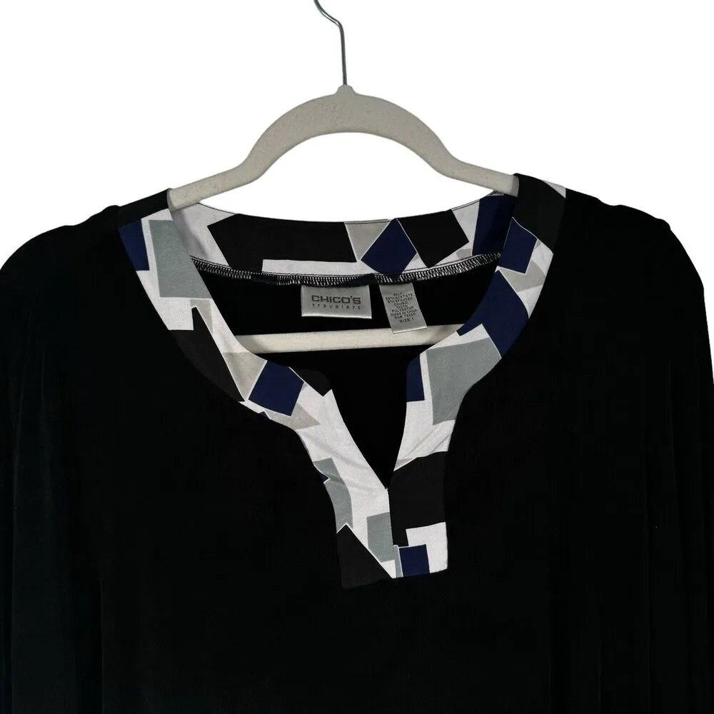 Chicos Travelers Black Slinky Blouse Career Work Office Womens Size 1 US Medium - Image 2