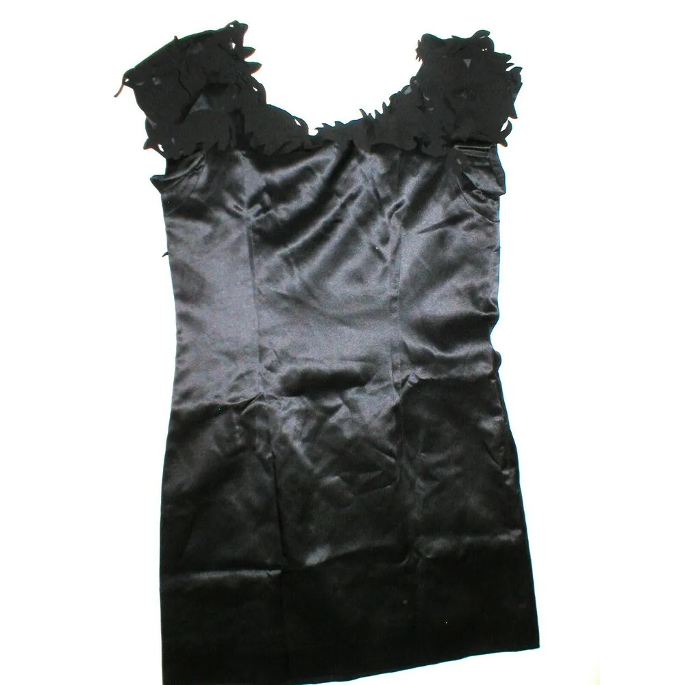 New Womens NWT $595 Designer Vivienne Tam Black Dress Silk 2 LBD Short Sexy Appl - Image 4