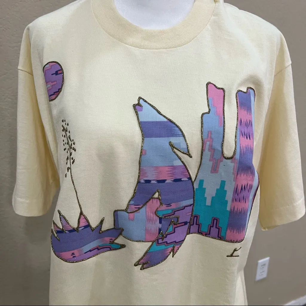 Vtg Single Stitch Screen StarsCoyote T Shirt 1990's Art Abstract Nature Howl L Yellow Size L - Image 2