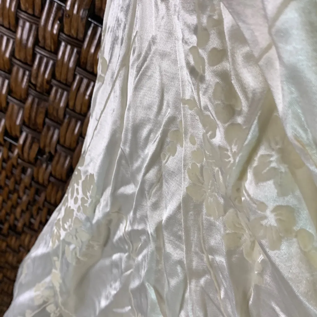 Vintage Y2K Corset Tie Back Cream Satin Flocked Dress Size 9/10 - Image 6