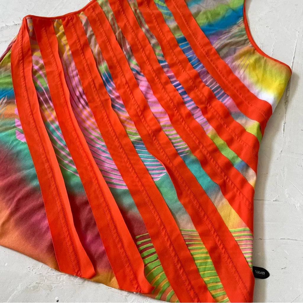 Versace Sport Y2K Retro Diagonal Stripes Colorful Funky Tank Top Size XL - Image 6