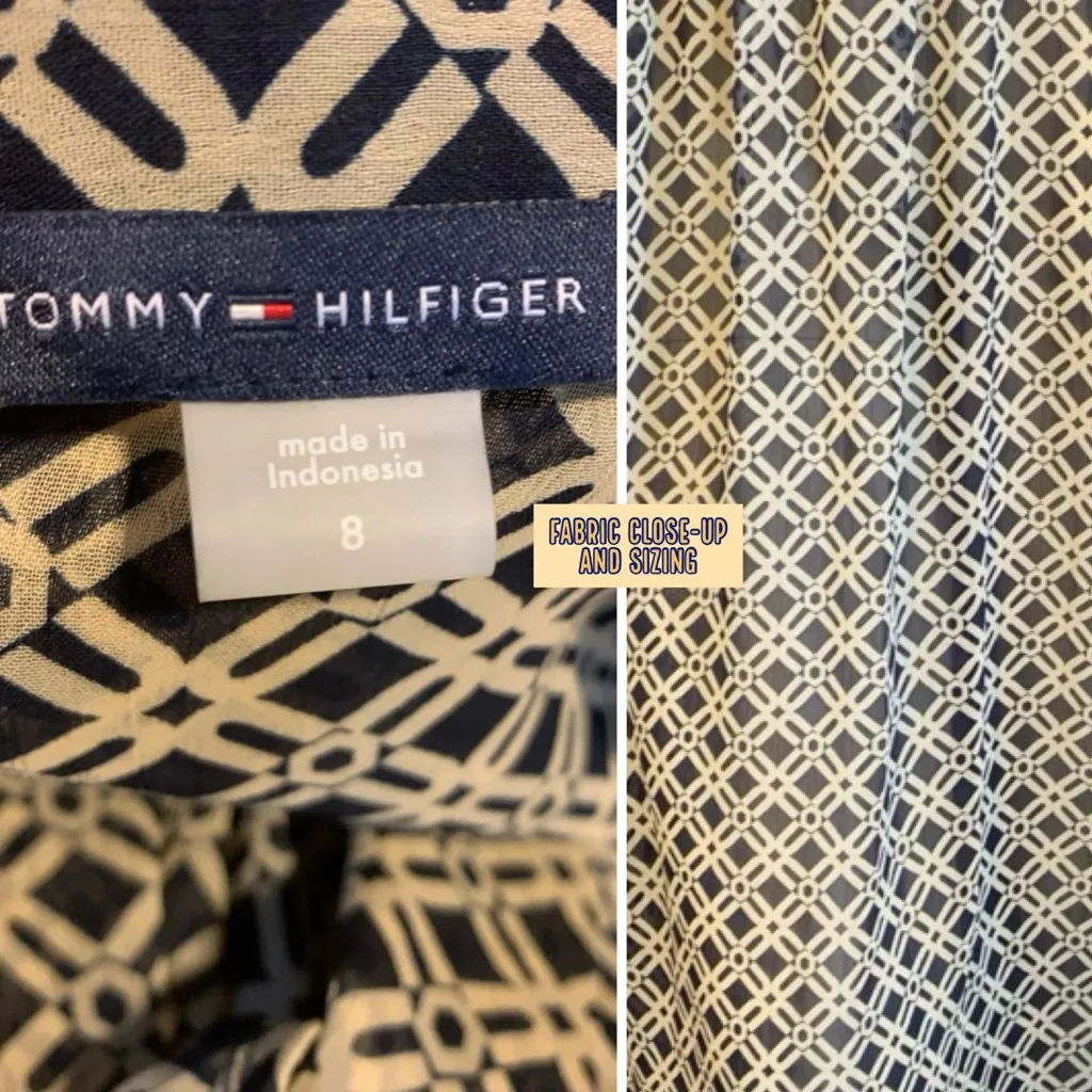 TOMMY HILFIGER TAN & BLUE GEOMETRIC PRINT SHEER SHIRT DRESS (8) - Image 13