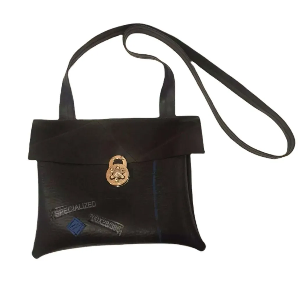 Rubber Crossbody‎ Bag Vault Clasp Flap Black Blue Industrial Unique Purse 10x8.5 - Image 12