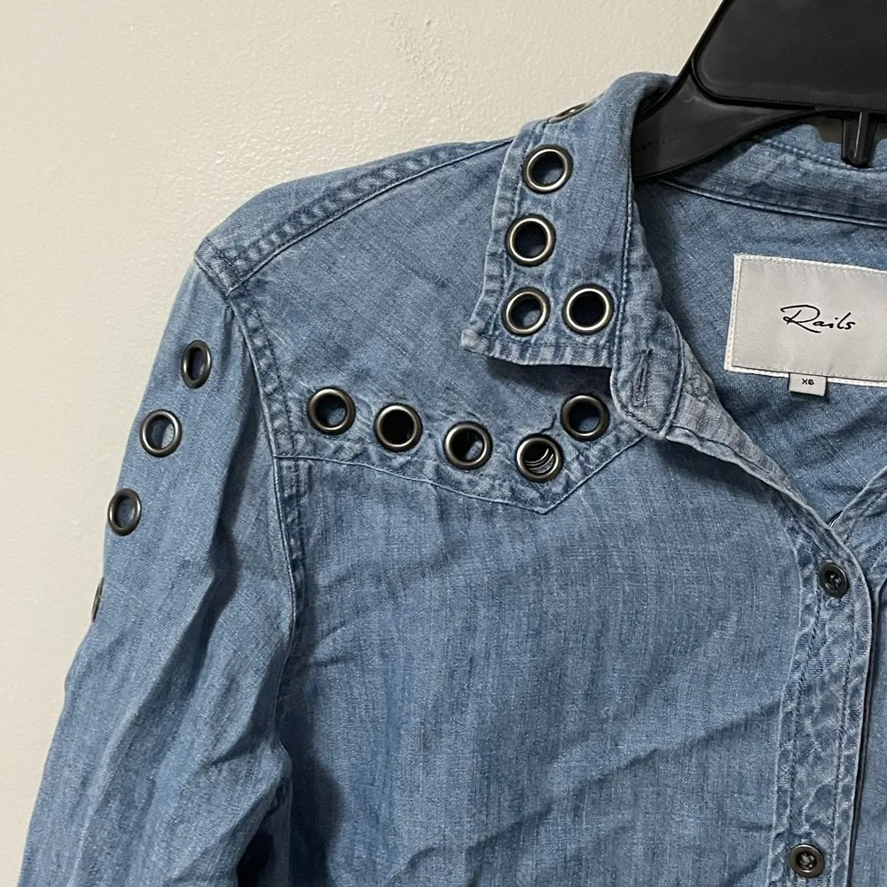 RAILS Clayton Grommet Denim Raw Hem Shirt - Image 4